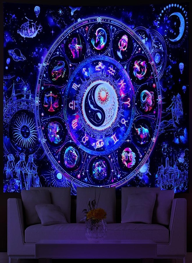 Lahasbja Blacklight Constellation Tapestry UV Reactive Sun and Moon Tapestries Spiritual Zodiac Astrology Wall Tapestries Galaxy Wall Decor Mystic Yin Yang Wall Hanging for Bedroom - Image 1